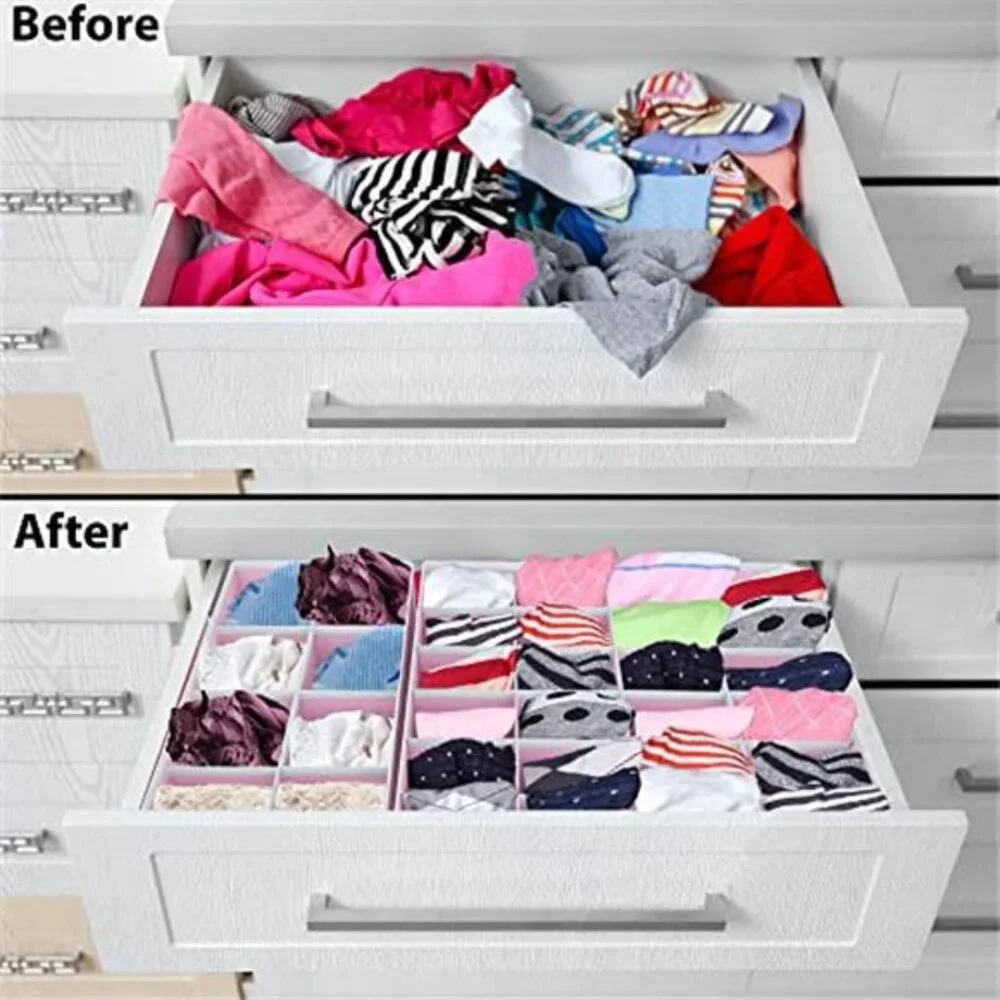 Drawer Organizer Set Foldable Closet Dividers for Socks Underwear Bras Scarves